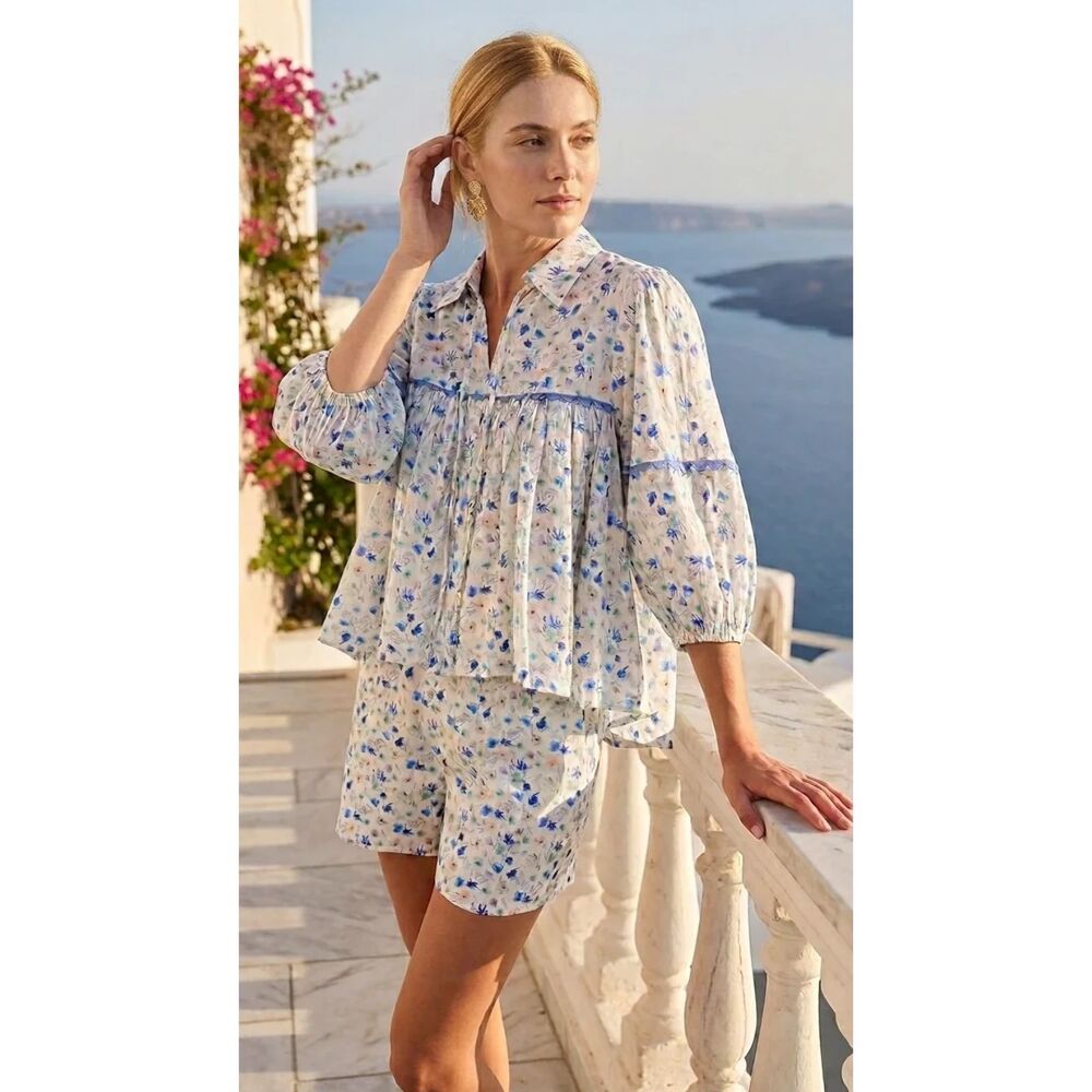 Meet Me In Santorini Aegean Bloom Long Sleeve Top